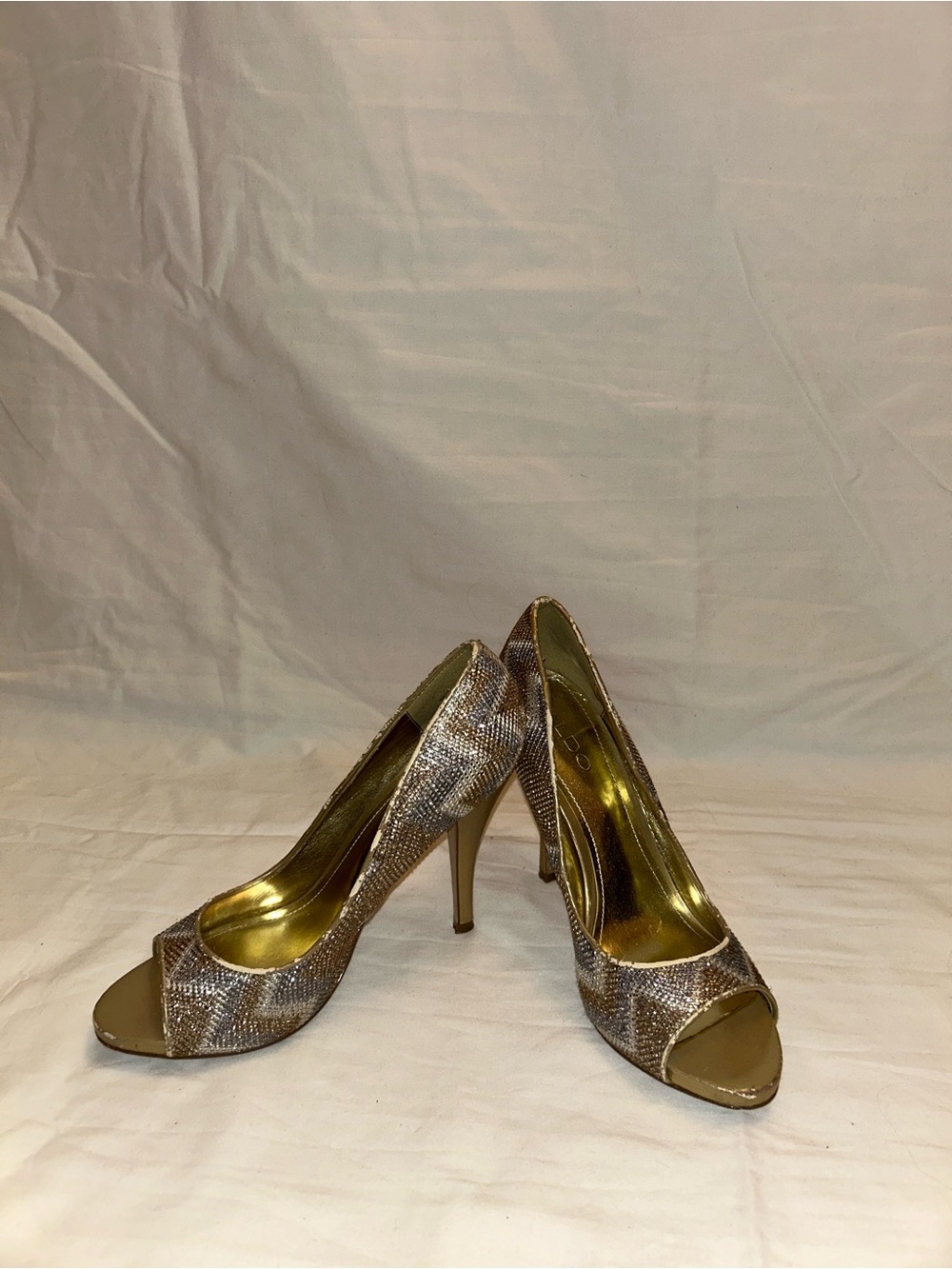 Aldo Gold Metallic Peep-Toe Heels
